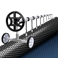AquaBuddy 10x4m 600 Micron Pool Cover and 4m Aluminium Roller Set, Solar Blanket, Blue & Black, UV Resistant