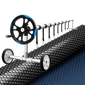 Aquabuddy 11x4.8m 600 Micron Black Solar Pool Cover with 5.55m Adjustable Aluminium Roller, UV Resistant Blanket