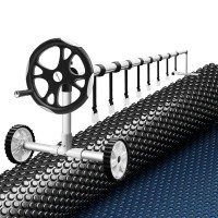 Aquabuddy 600 Micron 11x4.8m Black Solar Pool Cover with 5.55m Adjustable Aluminium Roller, Heat Retention Set