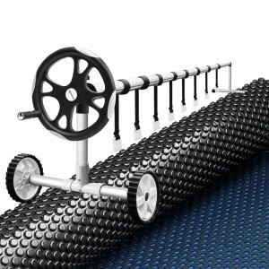 Aquabuddy 600 Micron 11x4.8m Black Solar Pool Cover with 5.55m Adjustable Aluminium Roller, Heat Retention Set