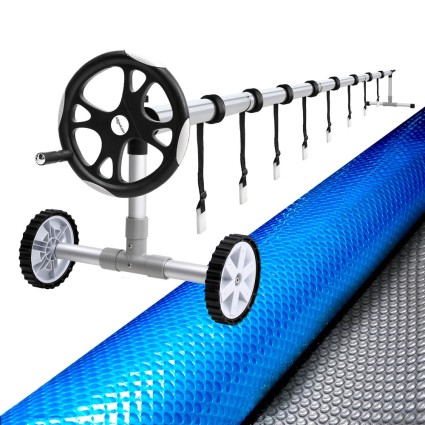 Aqua Buddy 11x6.2m Pool Cover & Roller Set - 400 Micron Solar Blanket, Aluminium, Reduces Evaporation & Costs