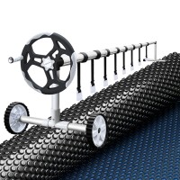 Aquabuddy Solar Pool Cover & Roller Set - 600 Micron, 6.5x3m, Aluminium, Black/Blue, UV Resistant, 5-Year Warranty