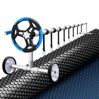 Aquabuddy 9.5x5m 600 Micron Solar Pool Cover with 5.55m Aluminium Roller, Blue & Black, UV Resistant Blanket Set