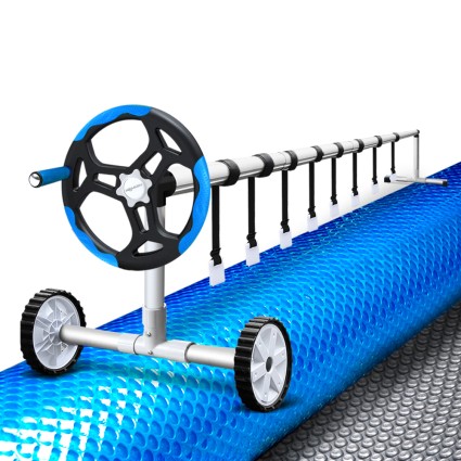 Aqua Buddy Pool Cover & Roller Set, Aluminium, 9.5x5m, Blue & Silver, 400 Micron, Solar Blanket, Energy Efficient