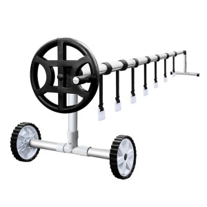 Aquabuddy 4m Adjustable Aluminium Pool Cover Roller with Anodised Alloy Stands & Non-Slip Wheel for Easy Operation