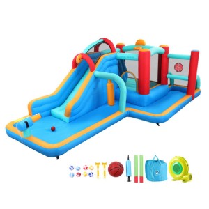 Doctor Dolphin Kids Inflatable Water Slide Splash Pool Park 615x322cm – Jumping Castle, Climbing Wall, UV-Protected PVC