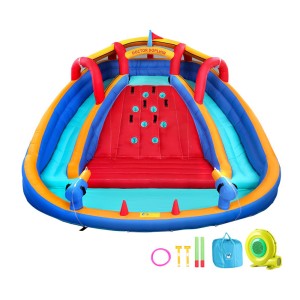 Doctor Dolphin Kids Inflatable Water Park with Slides, Cannon, Toss Game, PVC, 408x386cm, Outdoor Splash Fun