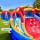 Doctor Dolphin Kids Inflatable Water Park with Slides, Cannon, Toss Game, PVC, 408x386cm, Outdoor Splash Fun