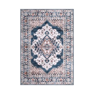 Artiss 240x340cm Washable Persian Area Rug, Teal & Blush, Vintage Design, Low-Profile, Anti-Slip, Polyester Carpet