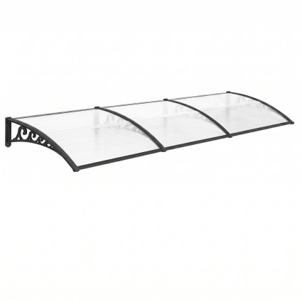 Instahut 0.8m x 3m Transparent Window Door Awning Polycarbonate Panel Aluminium Bars Black Brackets Modern