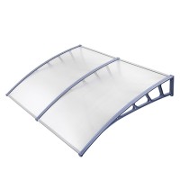 Instahut Window Door Awning Canopy 1.5x2m Transparent PC Sheet, Grey Plastic Frame, UV Rain Resistant, Easy DIY