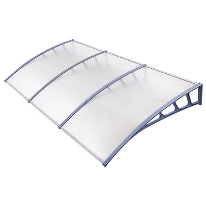 Instahut 1.5 x 3m Window Door Awning Canopy Clear PC Panel Grey Brackets Aluminium Bars UV Rain Resistant