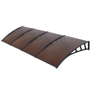 Instahut 1.5x4m Window Door Awning Canopy Brown Polycarbonate Sheet Black Plastic Frame UV Rain Resistant