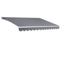 Instahut Retractable Folding Arm Awning, Manual Sunshade 4Mx3M, Pearl Grey, UV-Resistant Polyester, Aluminium Frame