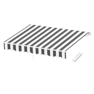 Instahut Motorised Retractable Folding Arm Awning - 2.5Mx2M, Grey White, Aluminium Frame, UV-Resistant Polyester Shade