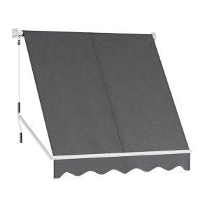 Instahut 2.1x2.1M Grey Retractable Pivot Arm Window Awning - UV-Resistant, Durable Aluminium & Polyester Shade