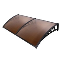 Instahut 1x2.4m Brown Window Door Awning - UV Resistant 5mm Polycarbonate Panel, Corrosion-Resistant Plastic Frame