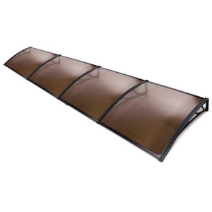 Instahut Window Awning Door Canopy 1m x 4m - Brown Polycarbonate Sheet, Black Plastic Frame, UV & Rain Resistant