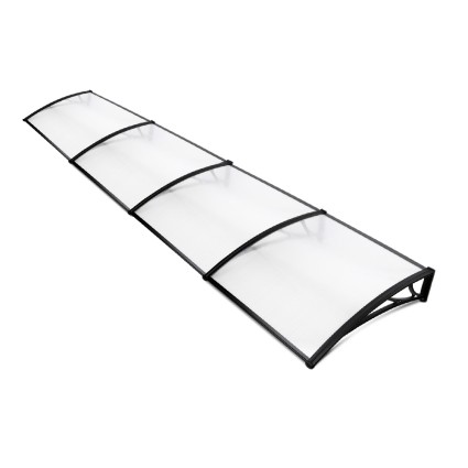 Instahut 1m x 4m Transparent Window Awning & Door Canopy, Black Plastic Frame, UV-Resistant, Durable Polycarbonate Sheet
