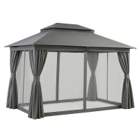 Instahut Gazebo 3x4m Grey Canopy Patio Tent - UV & Water Resistant, Steel Frame, Double Roof, Curtains & Mesh Walls