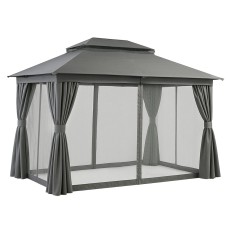 Instahut Gazebo 3x4m Grey Canopy Patio Tent - UV & Water Resistant, Steel Frame, Double Roof, Curtains & Mesh Walls