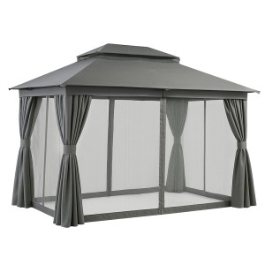 Instahut Gazebo 3x4m Grey Canopy Patio Tent - UV & Water Resistant, Steel Frame, Double Roof, Curtains & Mesh Walls