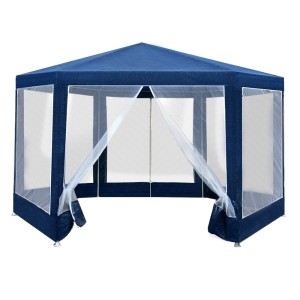 Instahut Hexagonal Gazebo 2x2m Marquee - Mesh Wall, UV & Water-Resistant, Powder Coated Steel Frame, Navy, 2 Entrances