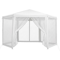 Instahut 2x2m Hexagonal Gazebo Marquee Navy with Mesh Walls UV Resistant Polyester Roof and Steel Frame