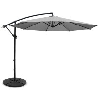 Instahut 3m Grey Cantilever Umbrella w/Base, UV50+ Polyester Canopy, Steel Frame, Water-Resistant, For Garden/Beach