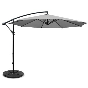 Instahut 3m Grey Cantilever Umbrella w/Base, UV50+ Polyester Canopy, Steel Frame, Water-Resistant, For Garden/Beach