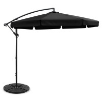 Instahut 3m Cantilever Outdoor Umbrella with Base - UV50+ Black Polyester Canopy, Steel Frame, Water-Resistant
