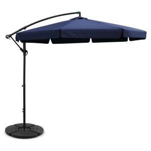 Instahut 3m Navy Cantilever Outdoor Umbrella with Base, UV50+ Protection, Water-Resistant Polyester Canopy