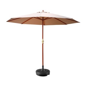 Instahut 3m Beige Outdoor Umbrella with Base - UV50+ Water-Resistant Octagonal Canopy, Wooden Frame, Easy Lift Mechanism