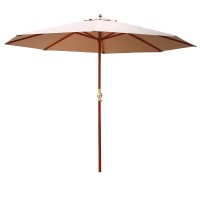 Instahut 3m Outdoor Umbrella Beige, Wooden Centre Pole, UV50+ Water-Resistant Canopy for Garden, Patio, Beach