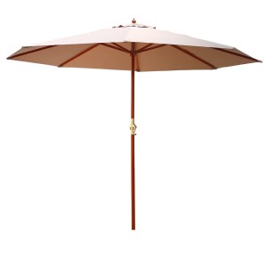 Instahut 3m Outdoor Umbrella Beige, Wooden Centre Pole, UV50+ Water-Resistant Canopy for Garden, Patio, Beach