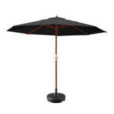Instahut 3m UV50+ Outdoor Umbrella with Base, Black, Water-Resistant Polyester Canopy, Wooden Frame, 1-Year Warranty Instahut 3m UV50+ Outdoor Umbrella with Base, Black, Water-Resistant Polyester Canopy, Wooden Frame, 1-Year Warranty