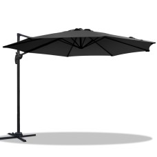 Instahut 3m Cantilever Outdoor Umbrella, 360° Tilt, UV50+ Black Polyester Canopy, Steel Frame, Beach-to-Backyard Use Instahut 3m Cantilever Outdoor Umbrella, 360° Tilt, UV50+ Black Polyester Canopy, Steel Frame, Beach-to-Backyard Use