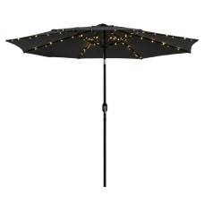 Instahut 2.9m Outdoor Market Umbrella with LED String Lights, Black Polyester Canopy, Adjustable Tilt, Steel Frame Instahut 2.9m Outdoor Market Umbrella with LED String Lights, Black Polyester Canopy, Adjustable Tilt, Steel Frame
