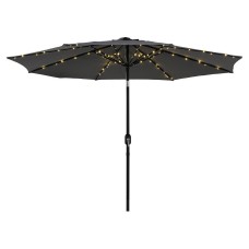 Instahut 2.9m Charcoal Outdoor Market Umbrella with LED String Lights, Tilt Adjustment & Water-Resistant Polyester Instahut 2.9m Charcoal Outdoor Market Umbrella with LED String Lights, Tilt Adjustment & Water-Resistant Polyester