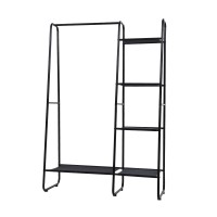 Artiss 150cm Metal Wardrobe Clothes Rack with 5 Storage Shelves, Anti-Slip Bar, Sturdy Powder-Coated Frame - Black