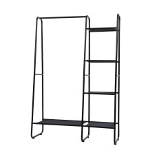 Artiss 150cm Metal Wardrobe Clothes Rack with 5 Storage Shelves, Anti-Slip Bar, Sturdy Powder-Coated Frame - Black