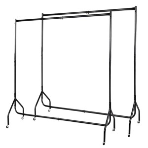 Unbranded Artiss 2X 6FT Black Metal Clothes Rack with Wheels, Anti-Slip Design, 60kg Capacity, Easy Assembly