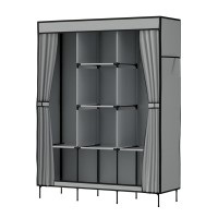 Artiss Large Portable Clothes Closet Wardrobe, Metal Frame, Non-Woven Fabric, Grey, 124x42x173 cm, DIY Assembly