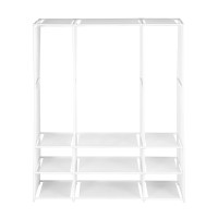 Artiss Large Portable Clothes Closet Wardrobe White with 3 Hanging Rods 9 Shelves Breathable Non-Woven Cover 130x36x171m