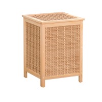 Artiss Wooden Laundry Hamper Cabinet – Pine Frame with Weaved Panels, Detachable Lid & Removable Linen Bag, 38x38x55cm