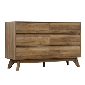 Artiss Chest of Drawers, High-Density Particle Board, 120x40x75cm, Walnut, Contemporary Design, 6 Spacious Drawers