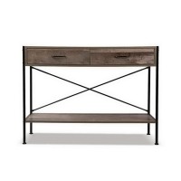 Artiss Console Table 2 Drawers Walnut Marconi 100cm Rustic Hallway Entryway Table, Particle Board, Metal Legs, Shelf
