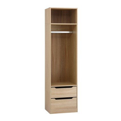 Artiss Pine Wardrobe Closet 185cm Tall Slim 50.5cm Wide with 2 Drawers 1 Shelf Metal Hanging Rod Anti Tip