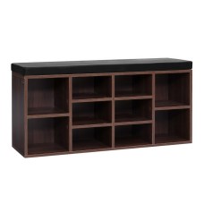 Artiss Shoe Rack Cabinet Bench - 10 Cube Walnut Storage with PU Leather Seat, Eco-Friendly, Easy Assembly