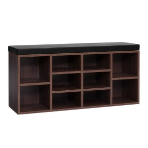 Artiss Shoe Rack Cabinet Bench - 10 Cube Walnut Storage with PU Leather Seat, Eco-Friendly, Easy Assembly